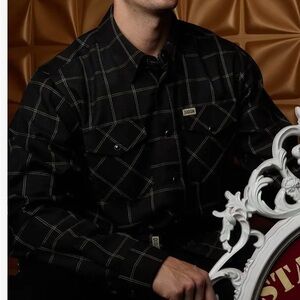 DIXXON STAY GOLD Plaid Flannel Men's Shirt ~ RARE Discontinued